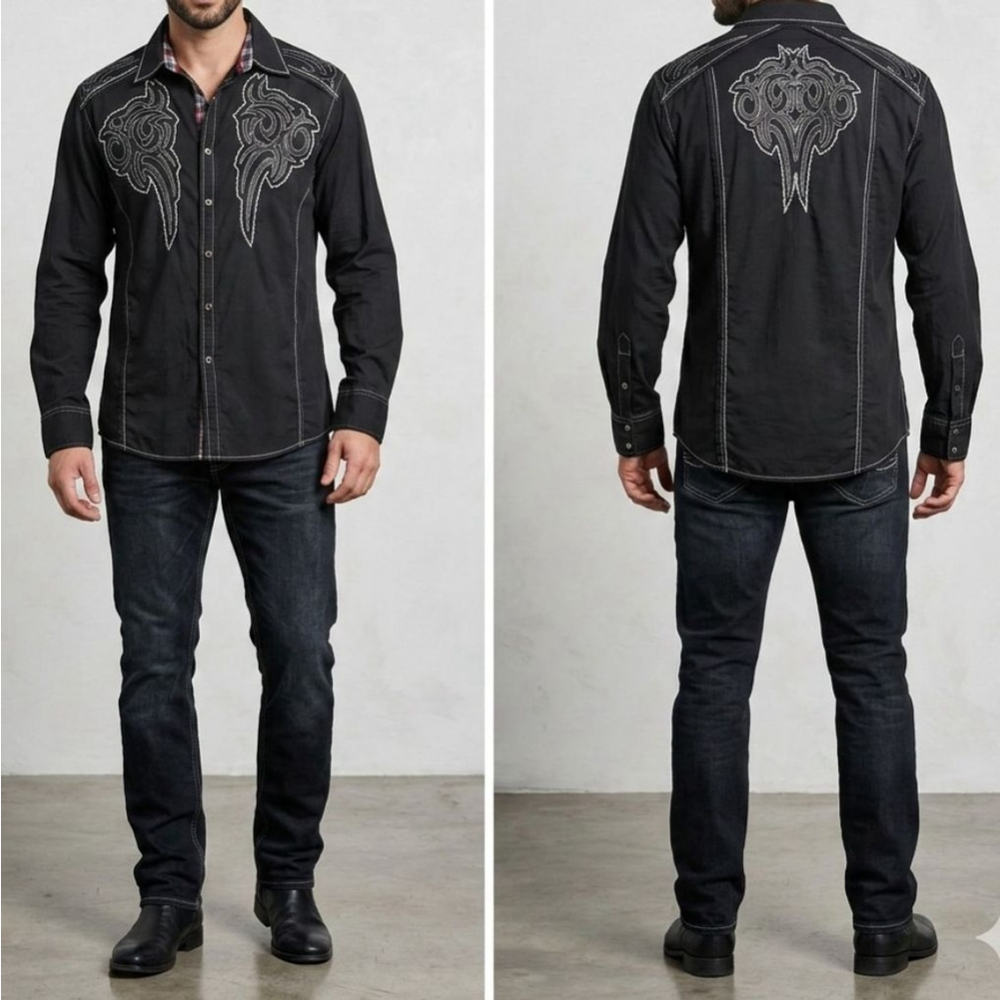 Y2K House of Lords Button Up Long Sleeve Shirt XXL Embroidered Western Goth